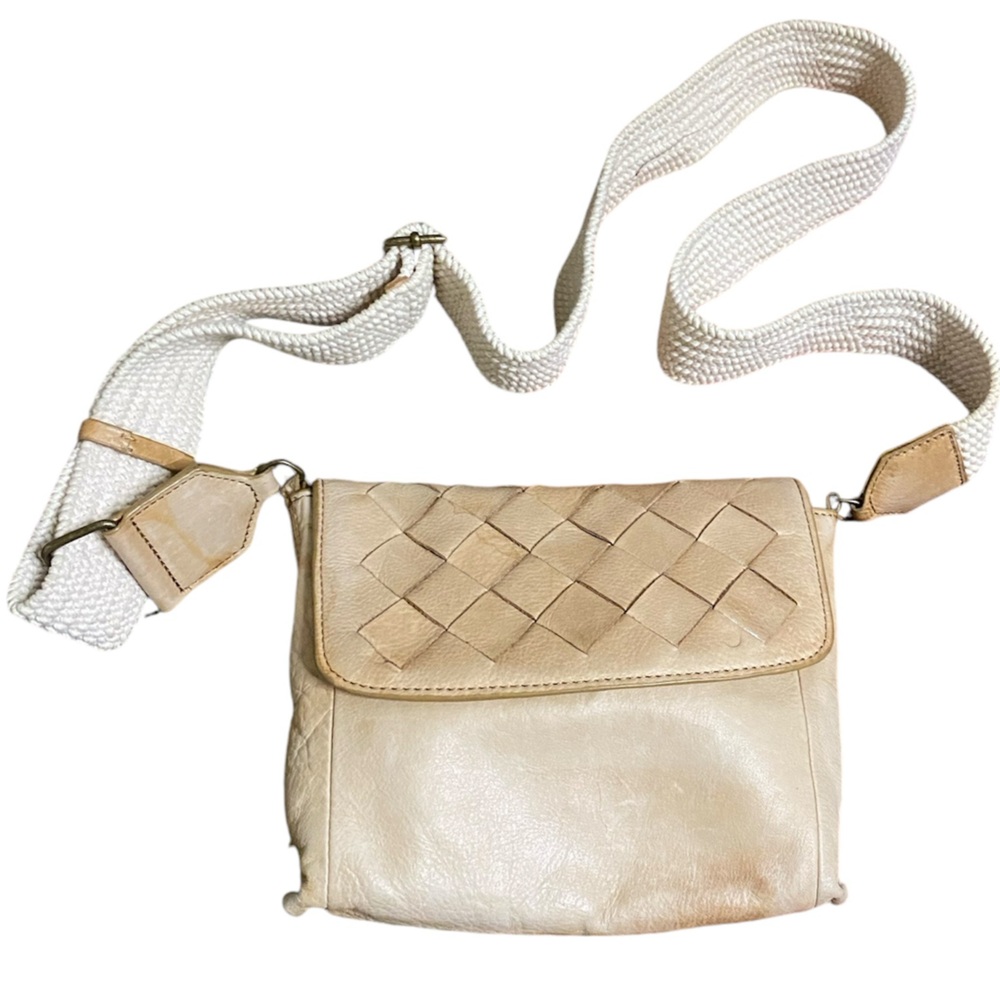 ANTHROPOLOGIE MISS ALBRIGHT LIGHT TAN WOVEN LEATHER CROSS BODY